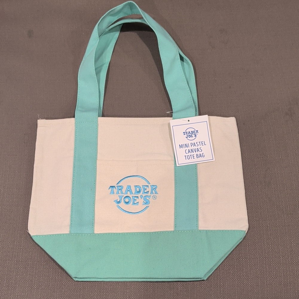Trader Joes Mini Pastel Canvas Tote Bag Mint Green NWT